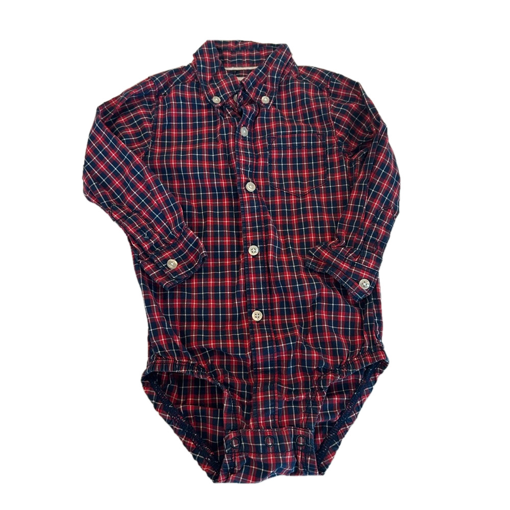 4/20$ Carter's Red and Blue Plaid Button Down Onesie/bodysuit size 18 months